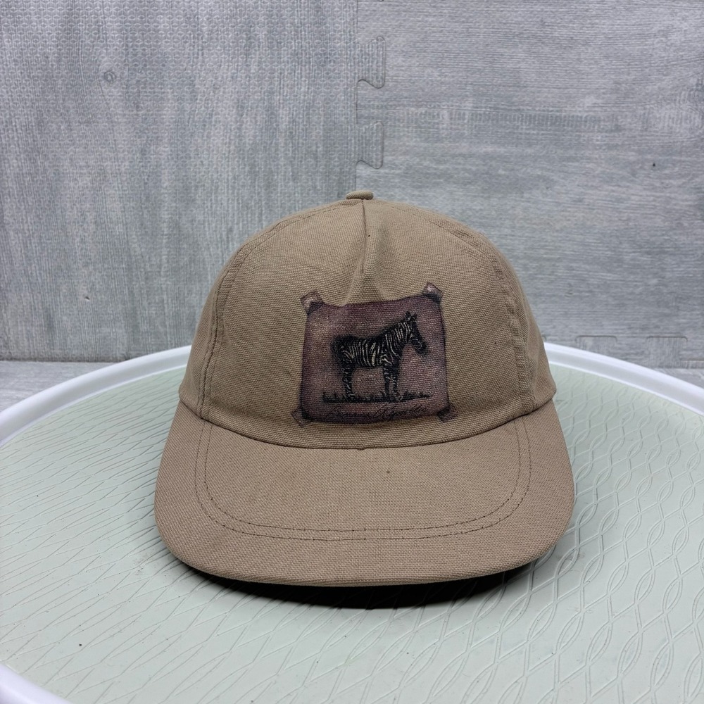 Vintage Banana Republic Zebra Hat Cap Strap Back Leather Canvas USA Made